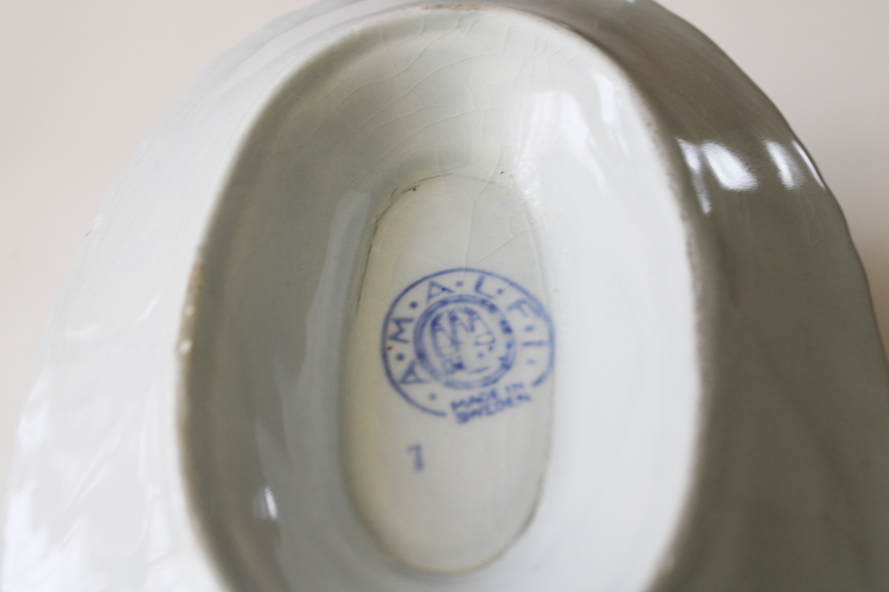 photo of vintage Scandinavian ceramic sauce dish, painted blue & white pottery Gefle Sweden #4