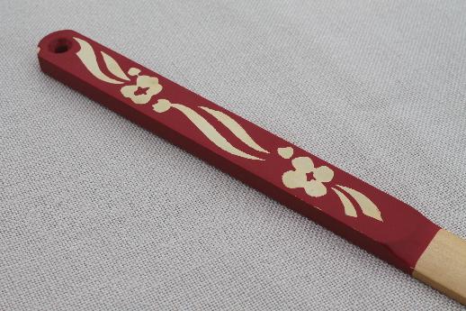 photo of vintage Scandinavian lefse stick painted red & white, nordic style #4