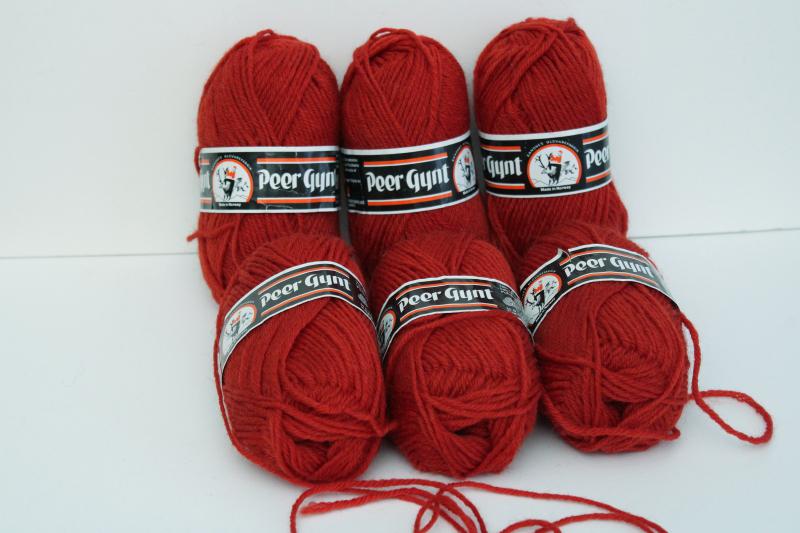 photo of vintage Scandinavian pure wool yarn, 6 skeins Christmas red for knitting, crochet or crafts #1