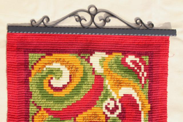 photo of vintage Scandinavian tapestry wool embroidery, gobelin needlepoint bell pulls #6