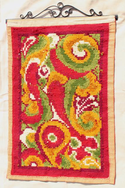 photo of vintage Scandinavian tapestry wool embroidery, gobelin needlepoint bell pulls #8