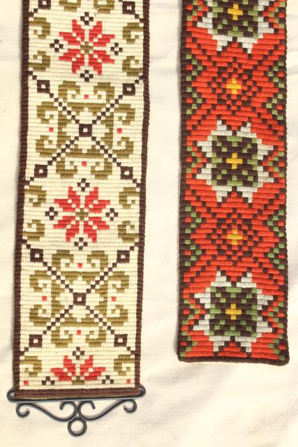photo of vintage Scandinavian tapestry wool embroidery, gobelin needlepoint bell pulls #11