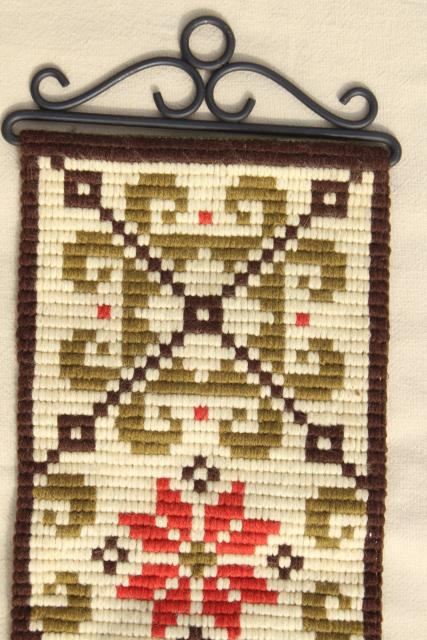 photo of vintage Scandinavian tapestry wool embroidery, gobelin needlepoint bell pulls #12