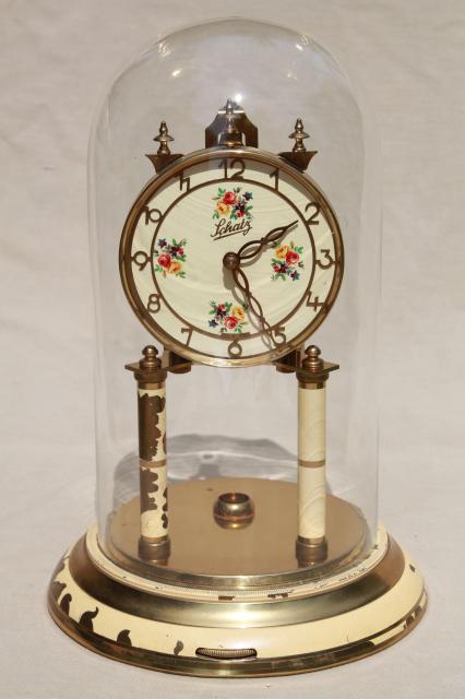 photo of vintage Schatz - Germany brass clock & glass dome, replacement parts or restoration clock #1