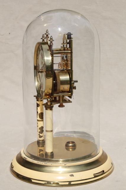 photo of vintage Schatz - Germany brass clock & glass dome, replacement parts or restoration clock #4