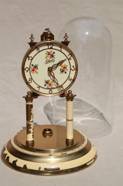 photo of vintage Schatz - Germany brass clock & glass dome, replacement parts or restoration clock #7