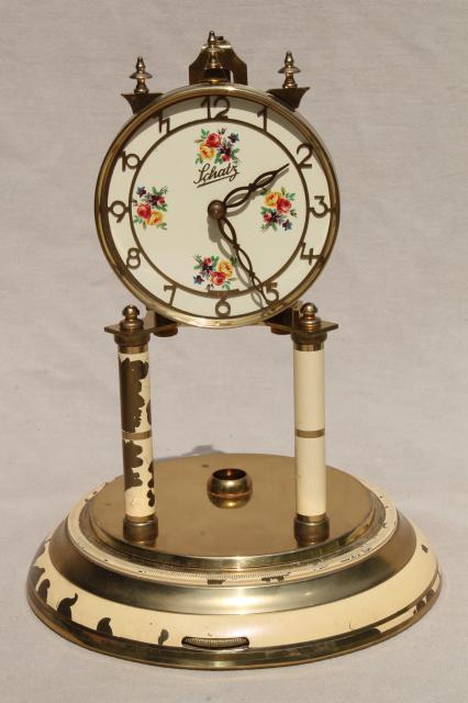 photo of vintage Schatz - Germany brass clock & glass dome, replacement parts or restoration clock #8