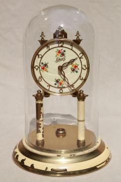 catalog photo of vintage Schatz - Germany brass clock & glass dome, replacement parts or restoration clock