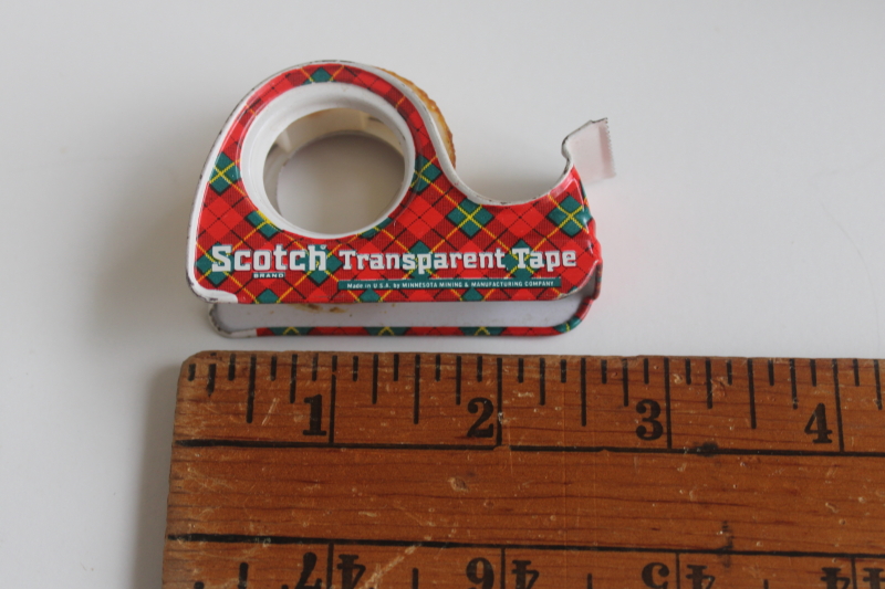 photo of vintage Scotch tape dispenser, red and green tartan plaid print metal  #1