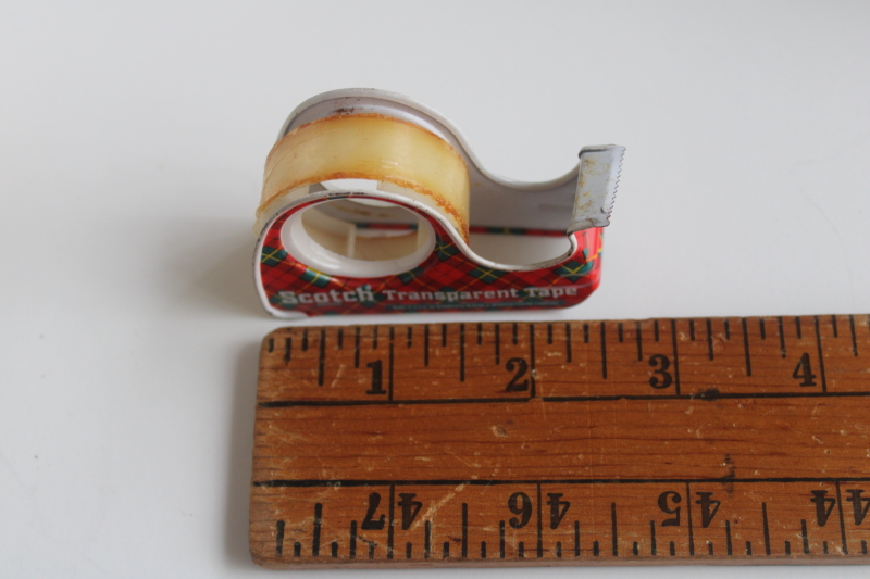 photo of vintage Scotch tape dispenser, red and green tartan plaid print metal  #2