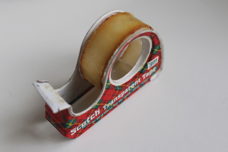 photo of vintage Scotch tape dispenser, red and green tartan plaid print metal  #3