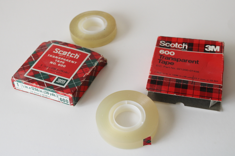 photo of vintage Scotch tape lot, pre magic tape in two different tartan plaid boxes  #1