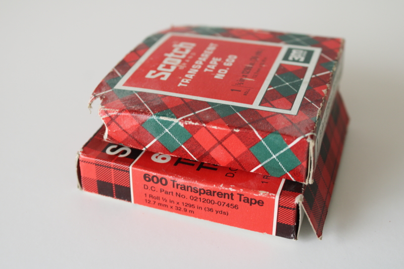 photo of vintage Scotch tape lot, pre magic tape in two different tartan plaid boxes #3