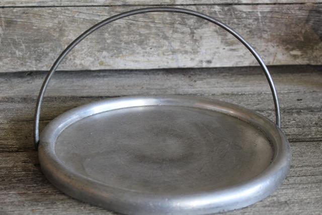 photo of vintage Scottish griddle for oat cakes, baking scones - round aluminum pan w/ handle #6