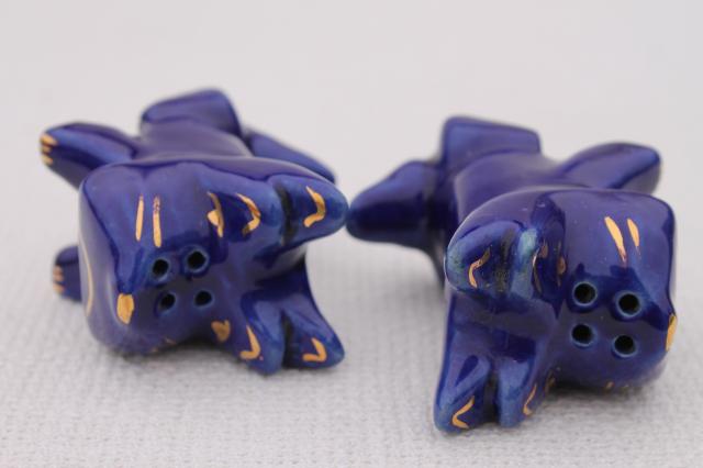 photo of vintage Scotty dog S&P shakers set, cobalt blue art deco pottery Scotties #5