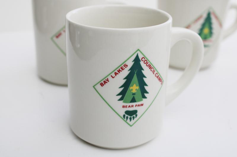 photo of vintage Scout camp mugs, restaurant china Boy Scouts Bay Lakes Wisconsin BSA #2