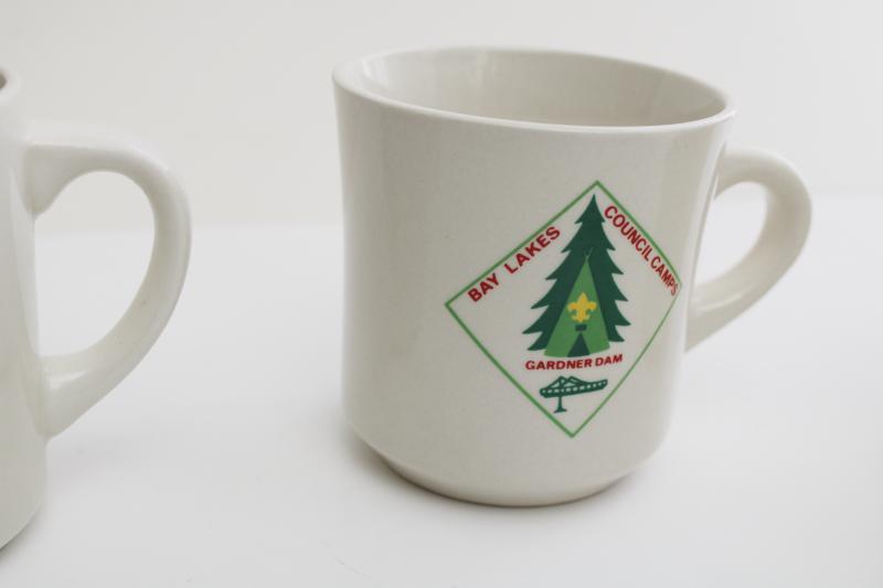 photo of vintage Scout camp mugs, restaurant china Boy Scouts Bay Lakes Wisconsin BSA #4