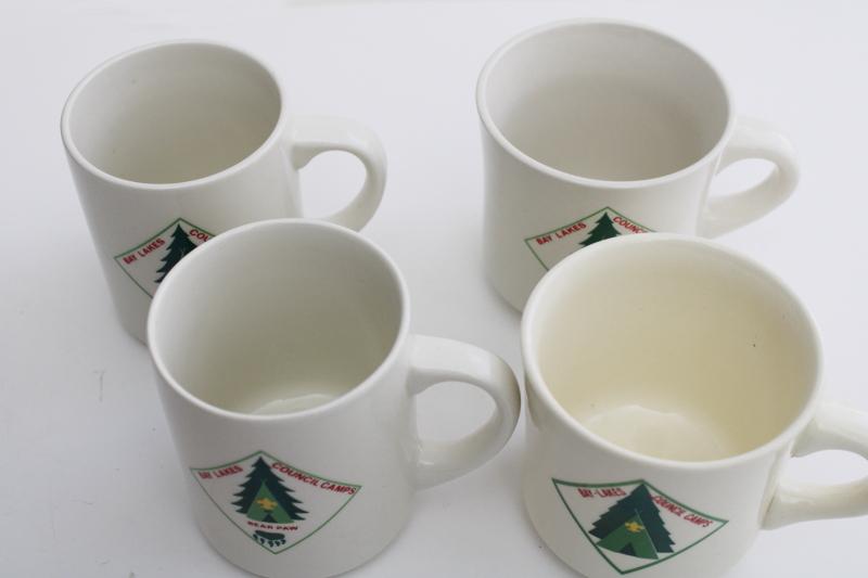 photo of vintage Scout camp mugs, restaurant china Boy Scouts Bay Lakes Wisconsin BSA #6