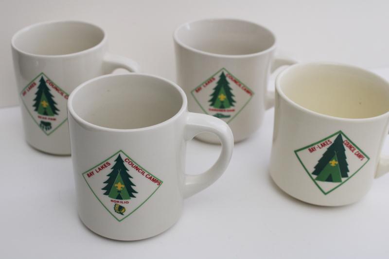 photo of vintage Scout camp mugs, restaurant china Boy Scouts Bay Lakes Wisconsin BSA #8