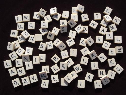 photo of vintage Scrabble letter tile lot, faux ivory or bone like mah-jong tiles #1