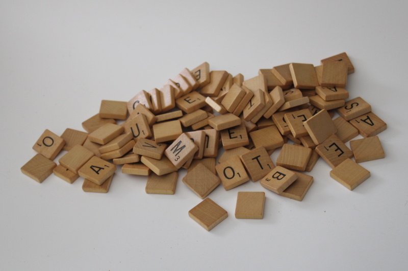 photo of vintage Scrabble letter tiles, wood letters for upcycle, game pieces lot #1