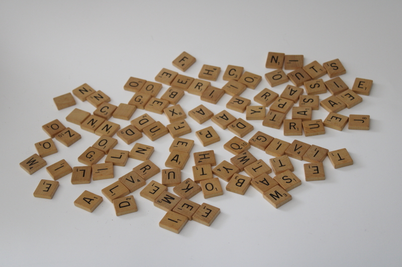 photo of vintage Scrabble letter tiles, wood letters for upcycle, game pieces lot #3