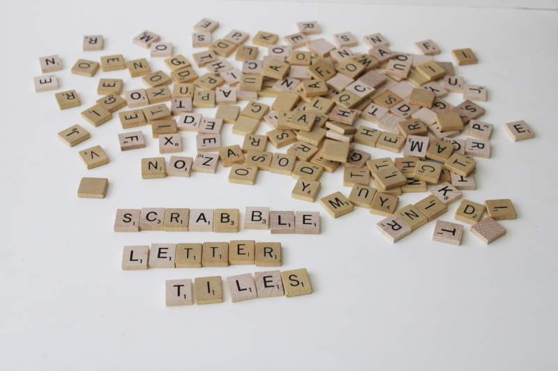 photo of vintage Scrabble letter tiles, wood letters for upcycle, game pieces lot #1