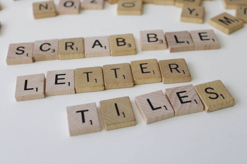 photo of vintage Scrabble letter tiles, wood letters for upcycle, game pieces lot #2