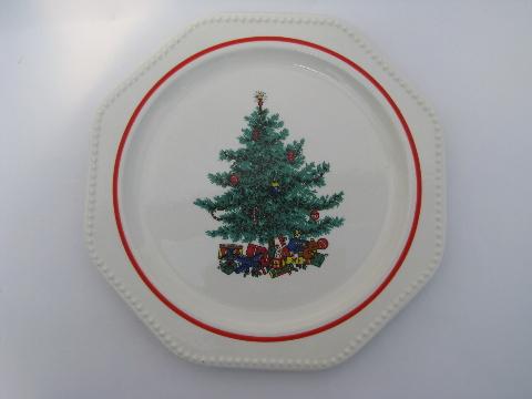 photo of vintage Sears Octagon white Holiday dishes, Christmas tree plates #3