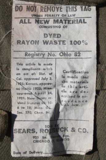 photo of vintage Sears army green drab cotton sleeping bag for camping, backpacking, hunters #7