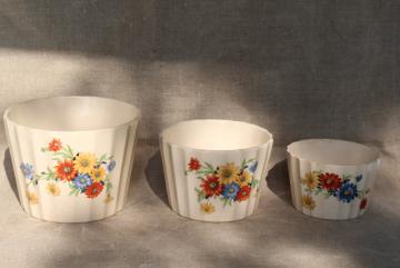 catalog photo of vintage Sebring pottery planter pots or fridge bowls, red blue daisies golden yellow ceramic