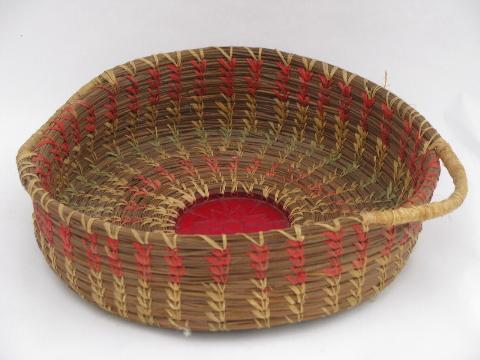 photo of vintage Seminole coiled pine needle sewing basket or kitchen fruit bowl #1