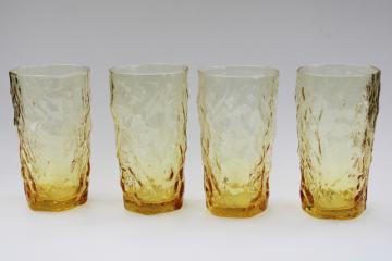 catalog photo of vintage Seneca driftwood crinkle textured yellow glass tumblers, drinking glasses set