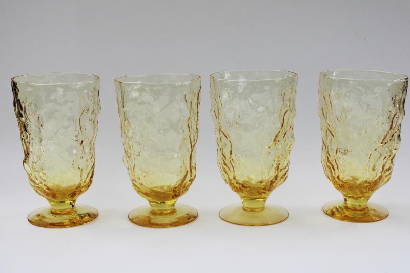 photo of vintage Seneca driftwood crinkle textured yellow glass water or wine glasses set #1