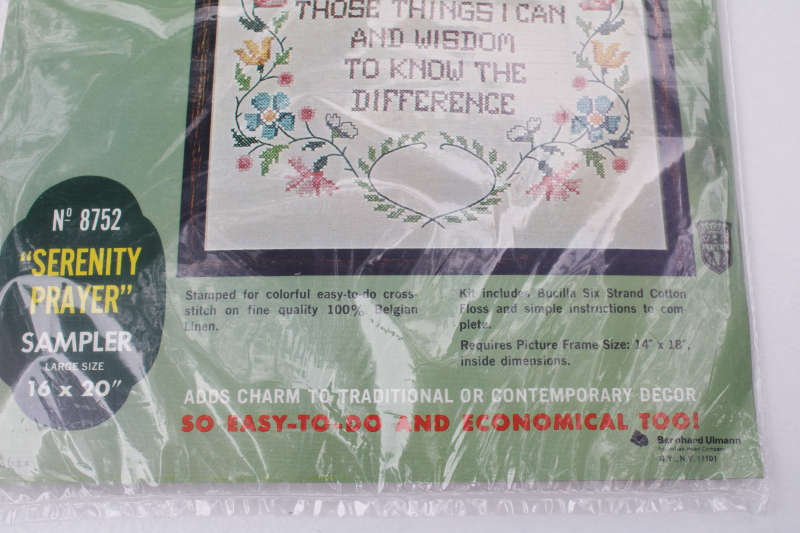 photo of vintage Serenity Prayer sealed cross stitch embroidery kit stamped linen w/ floss #2