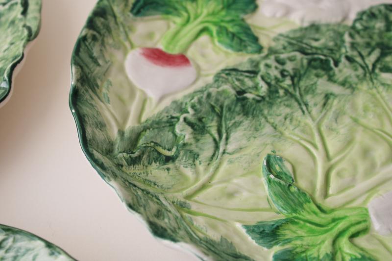 photo of vintage Shafford Rabbit Patch ceramic salad plates, embossed bunnies cabbage leaf #8