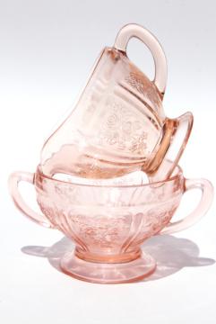 catalog photo of vintage Sharon cabbage rose depression glass, pink glass cream & sugar set