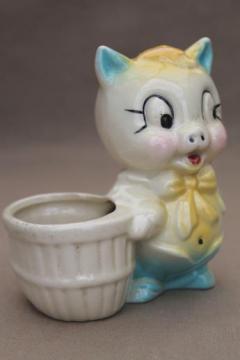 catalog photo of vintage Shawnee pottery Porky Pig planter, little piggy w/ big bow