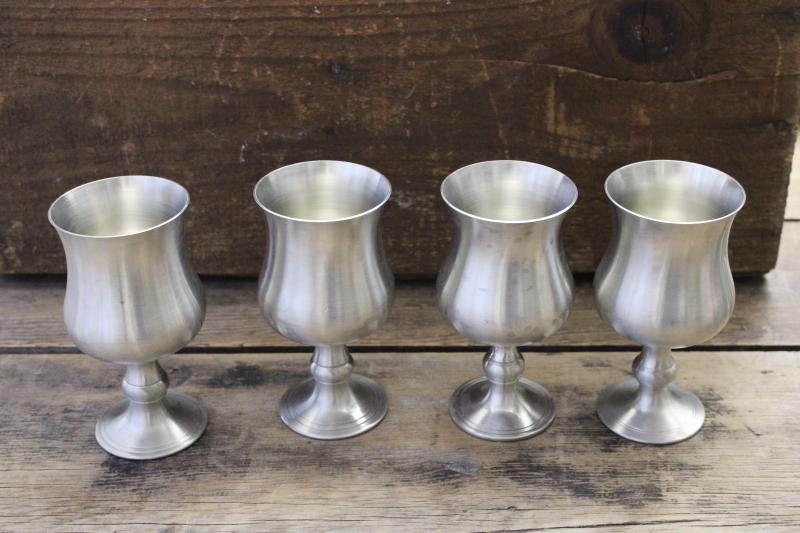 photo of vintage Sheffield English pewter goblets, stemmed wine glasses set of four #1