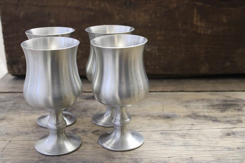 photo of vintage Sheffield English pewter goblets, stemmed wine glasses set of four #6