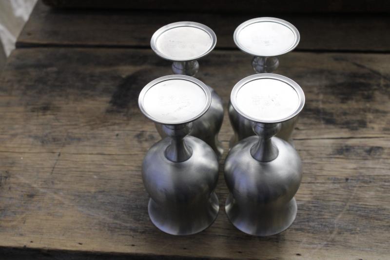 photo of vintage Sheffield English pewter goblets, stemmed wine glasses set of four #3
