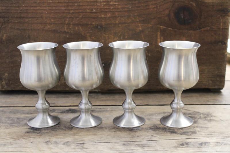 photo of vintage Sheffield English pewter goblets, stemmed wine glasses set of four #7