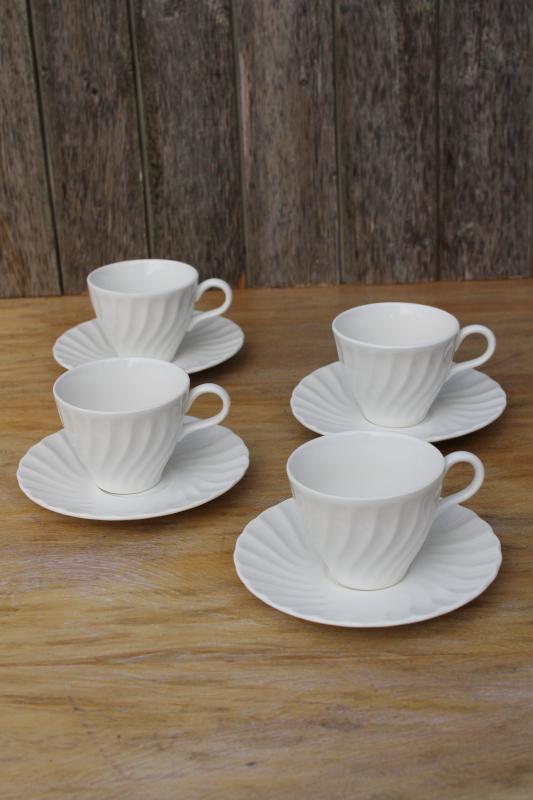 photo of vintage Sheffield USA bone white fluted china tea or coffee cups & saucers set #1