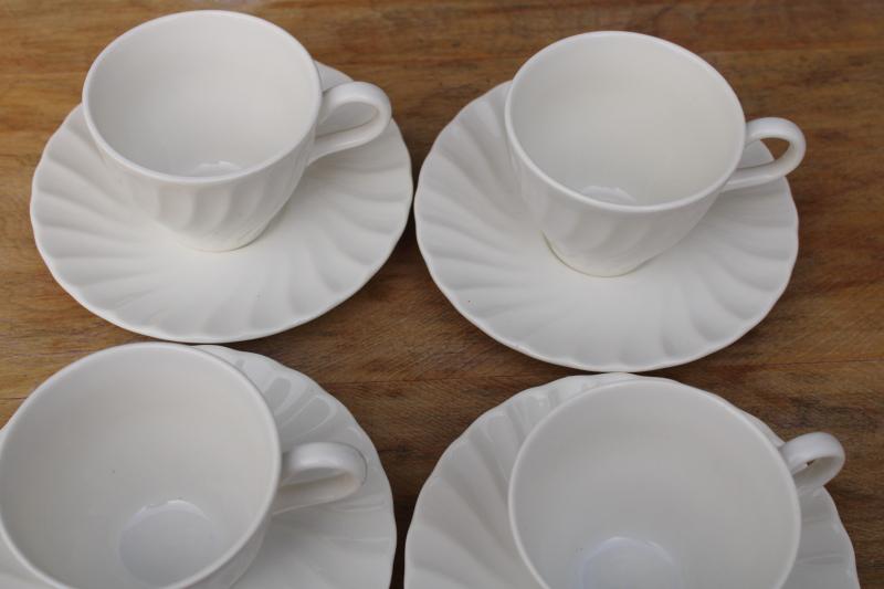 photo of vintage Sheffield USA bone white fluted china tea or coffee cups & saucers set #2