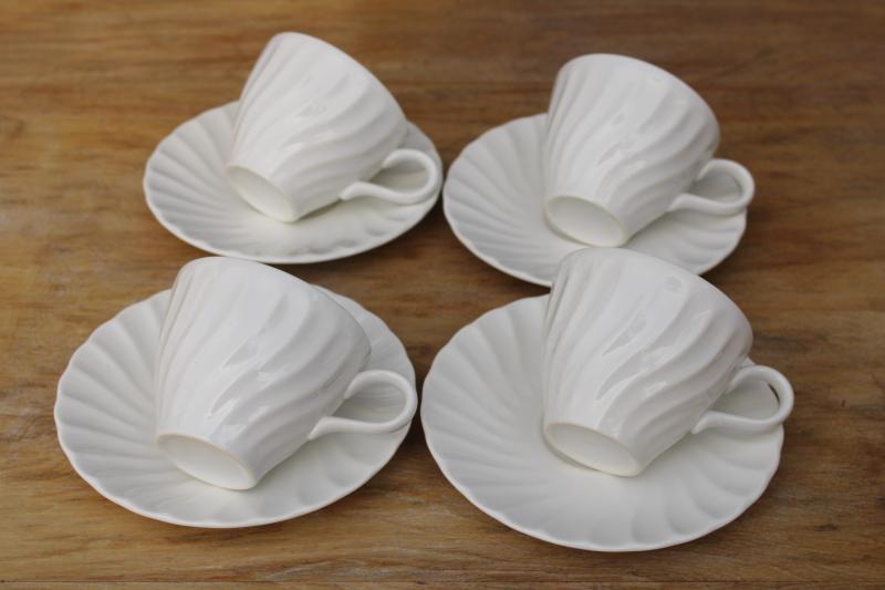 photo of vintage Sheffield USA bone white fluted china tea or coffee cups & saucers set #3