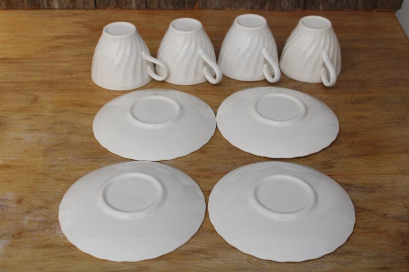 photo of vintage Sheffield USA bone white fluted china tea or coffee cups & saucers set #4