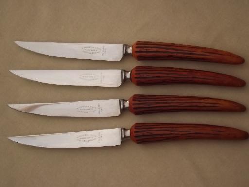 photo of vintage Sheffield carving knife set & steak knives w/ antler handles #4