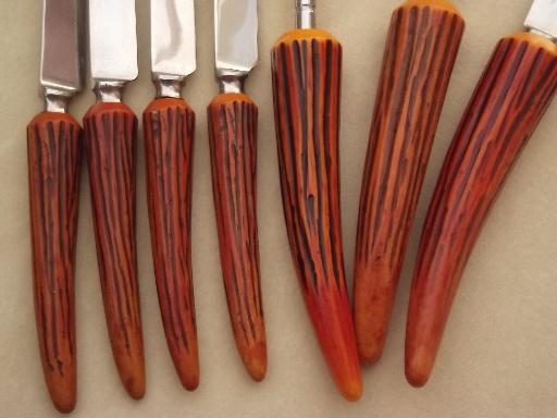 photo of vintage Sheffield carving knife set & steak knives w/ antler handles #5