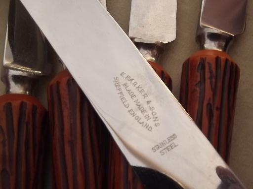 photo of vintage Sheffield carving knife set & steak knives w/ antler handles #6