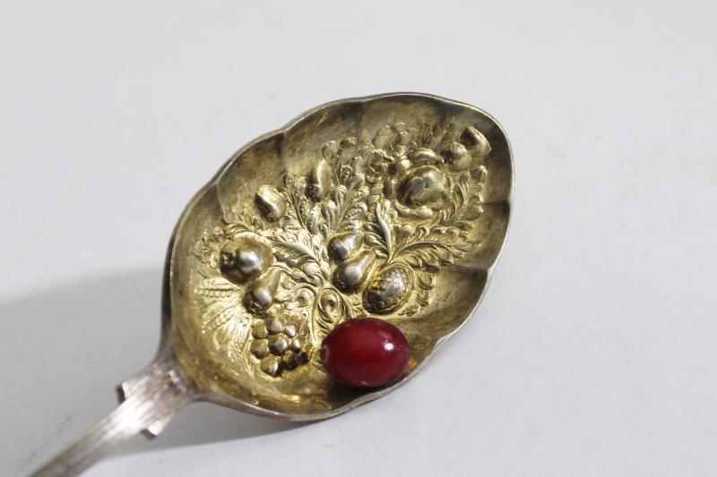 photo of vintage Sheffield silver plate berry spoon scoop w/ embossed fruit shell pattern #3